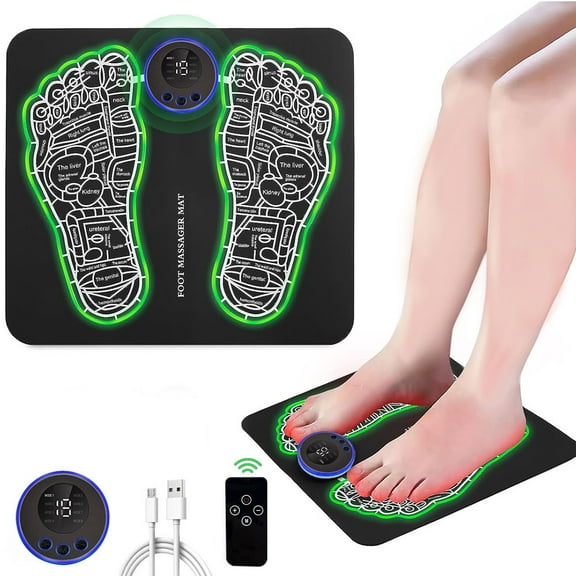 EMS Foot Massage Pad, Remote Muscle Stimulator, Portable Massage Foot Pad, 8-mode 19 Level  Host, Electric USB Rechargeable To Promote Blood Circulation