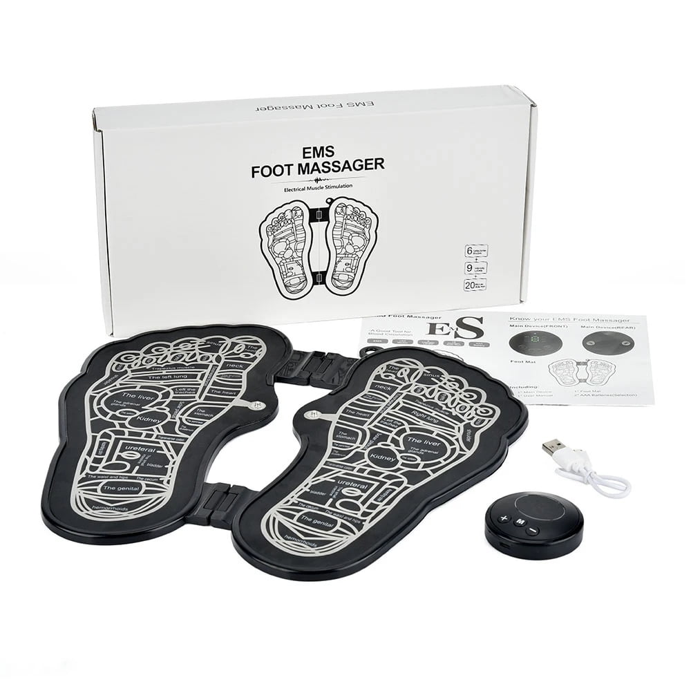 EMS Foot Massager Pad with Romote Control, Electric USB Rechargeable Foot Massage Mat with 8 Modes 19 Intensity Promote Blood Circulation
