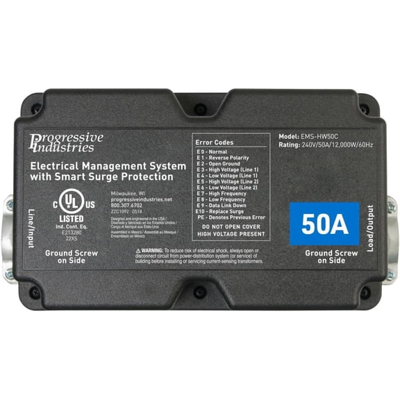 EMS-HW50C Heavy Duty RV Surge Protector, Black, 50 Amp