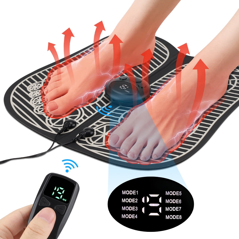 EMS Heat Foot Massager Mat with Remote Control - Cordless Massage Pad 8 ...