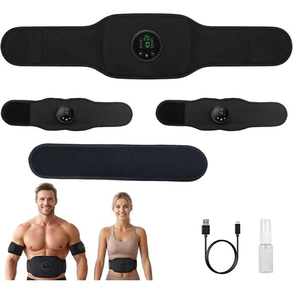 EMS Muscle AB Fitness Belt, 12 Modes 19 Intensity, Portable Trainer for Abs Arms Legs Workout（1pcs）