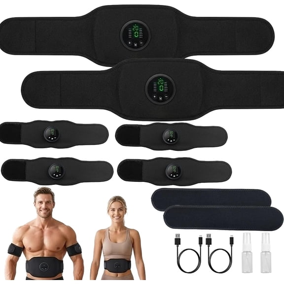 EMS Muscle AB Fitness Belt, 12 Modes 19 Intensity, Portable Trainer for Abs Arms Legs Workout(2pcs)