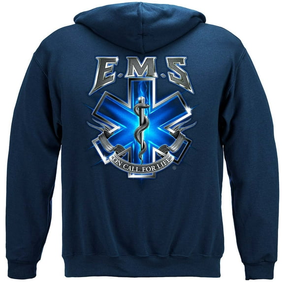 EMS On Call For Life EMT EMT 8oz 50/50 Navy Hooded Sweat Shirt 5X-Large