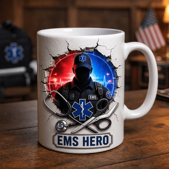 EMS Worker Mug Personalized Name Gift, Custom EMS Hero Coffee Cup for Dad or Husband
