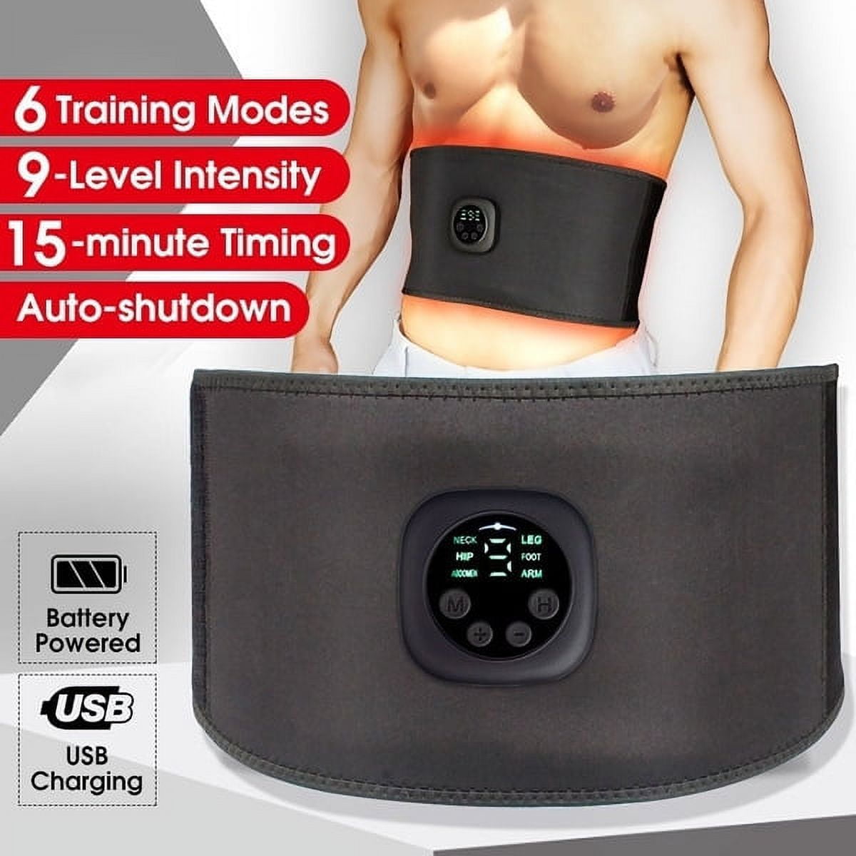 EMS Muscle Stimulator Abs Abdominal Trainer Toning Belt USB Recharge Body  Belly Weight Loss Home Gym