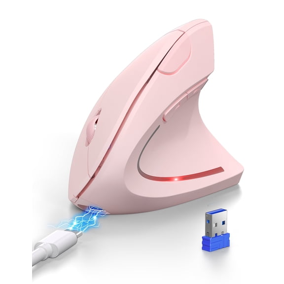 TECKNET Ergonomic Mouse, Rechargeable 2.4G+Bluetooth Vertical Mice 6 DPI Adjustable, Wireless Optical Carpal Tunnel Mouse Right Hand, Multi Device for Laptop, PC, Computer, MacBook, iPad - Pink