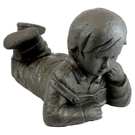 EMSCO Day Dreaming Boy 16" Garden Statue - Natural Bronze Appearance