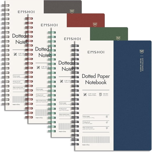 EMSHOI Dotted Spiral Journal Notebook, 4 Pack, 640 Pages, A5 (5.7" x 8.2")