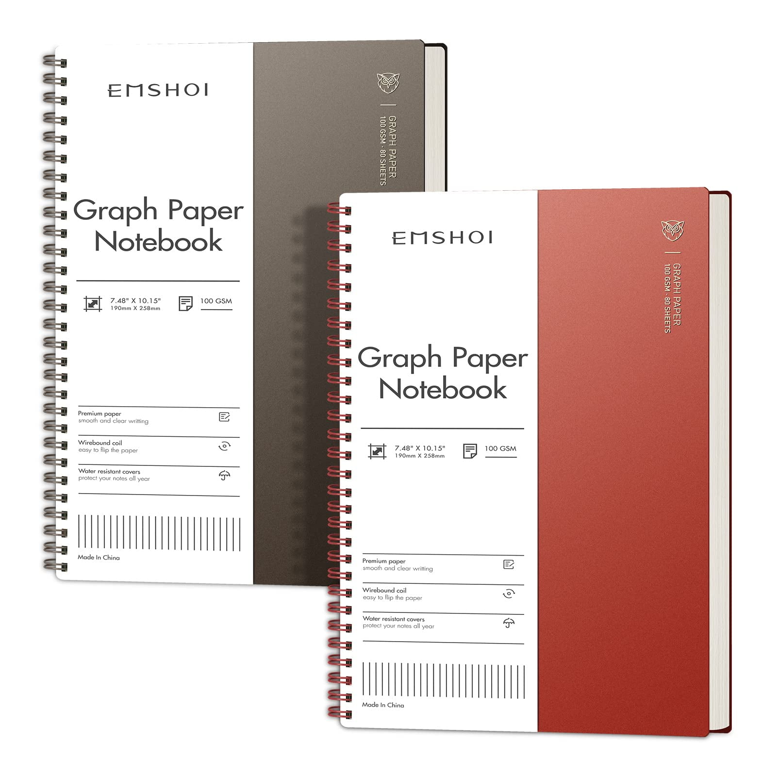 EMSHOI Graph Paper Spiral Notebook 7.48" x 10.15", 2 Pack 320 Pages B5 ...