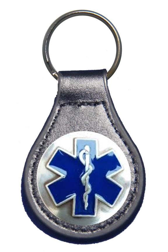 EMT, EMS, Cross of Life leather key fob or keychain Black