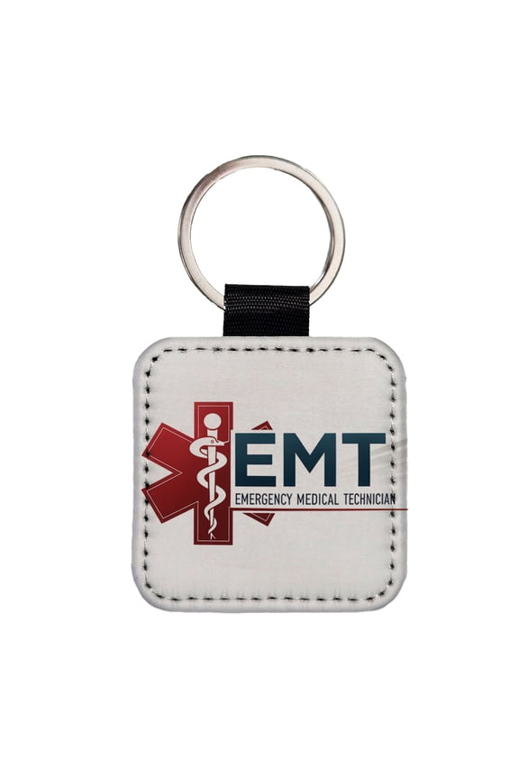 EMT Emergency Medical Technician Faux Leather Square Keychain