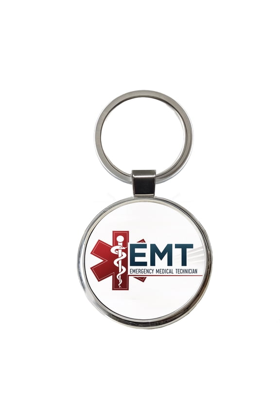 EMT Emergency Medical Technician Metal Round Keychain