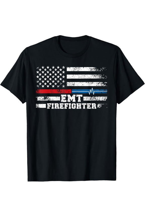 EMT Firefighter American Flag Proud Firefighter EMT T-Shirt