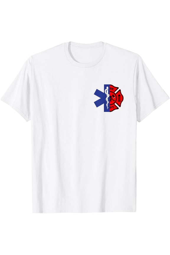 EMT Firefighter Shirt Firefighter Two Sided EMS Gift T-ShirtMen and women, White T-shirt, size: Extra large