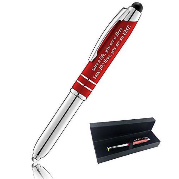 "EMT" Gift Pen for Your Friend Coworker Wife Husband Dad or Mom, 3 in1 Stylus+Metal Ballpoint Pen+LED Flashlight-Compatible With Most Phones and Touch Screen Devices, Red