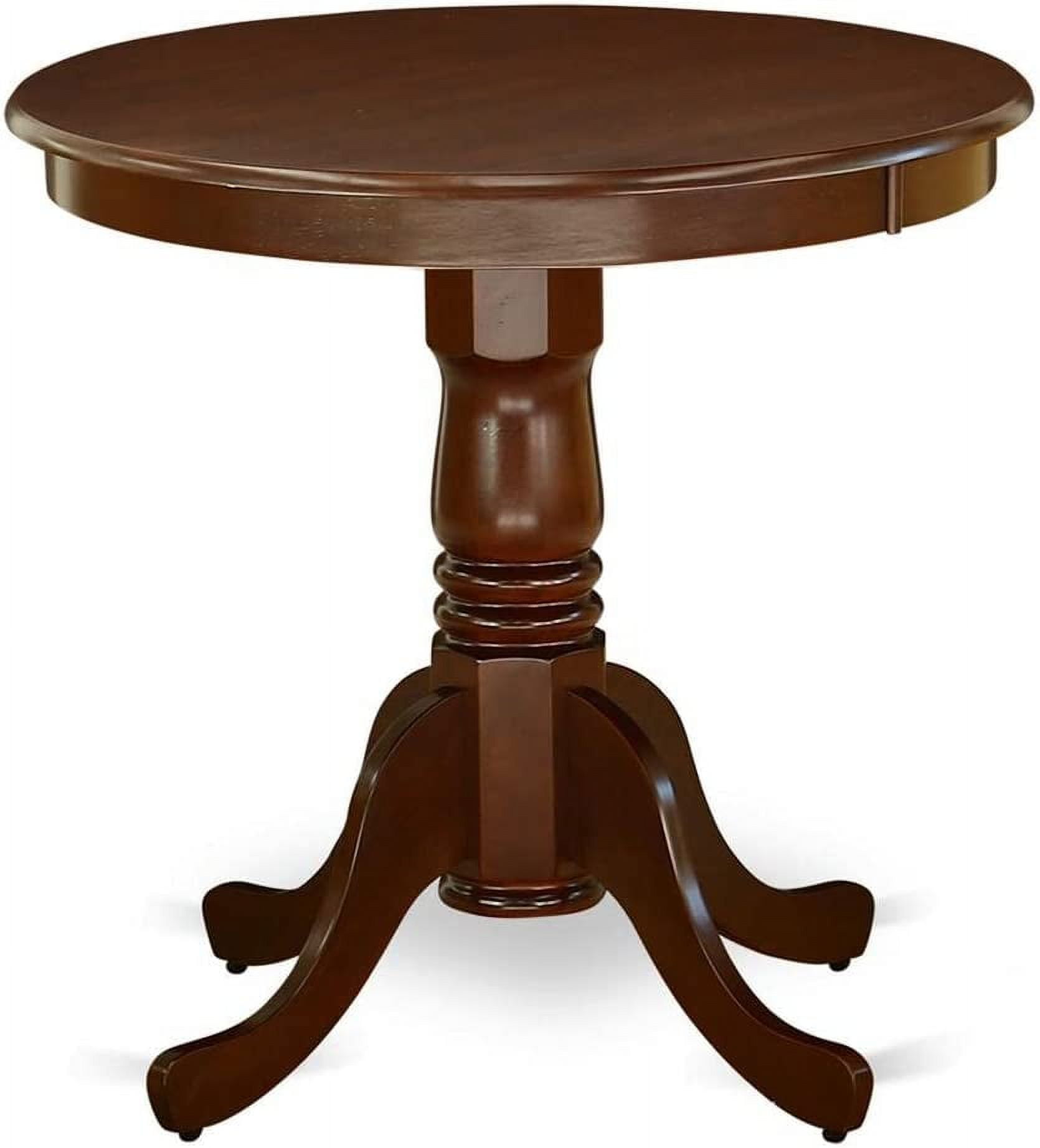 Contemporary Round Rubber Wood Dining Table with Mahogany Finish
