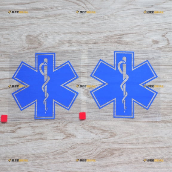 EMT Star of Life Decal Sticker Vinyl Emergency Medical - 2 Pack Blue 4 Inches - No Background for Car Boat Laptop Cup