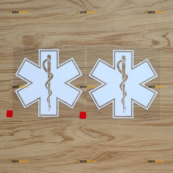 EMT Star of Life Decal Sticker Vinyl Emergency Medical - 2 Pack White 6 Inches - No Background for Car Boat Laptop Cup