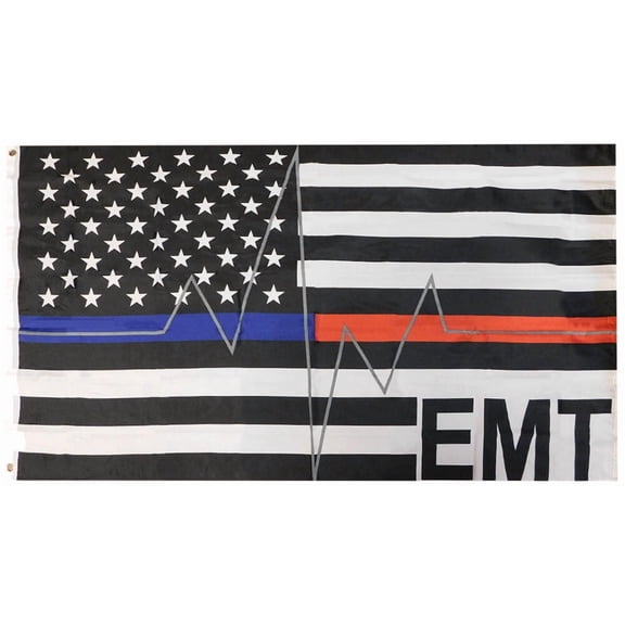 EMT USA Thin Red & Blue Line Heartbeat EKG 3x5 3'x5' Polyester Flag 100D