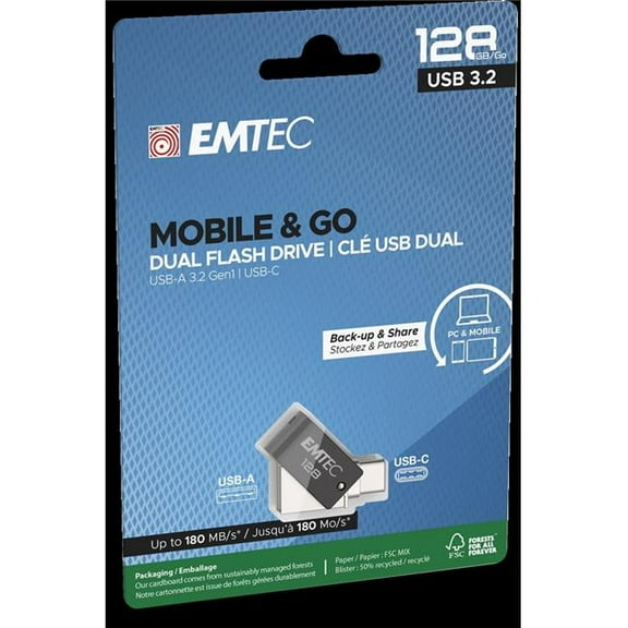 EMTEC ECMMD128GT263C USB 3.2 to Type-C T260 128GB Dual Flash Drive