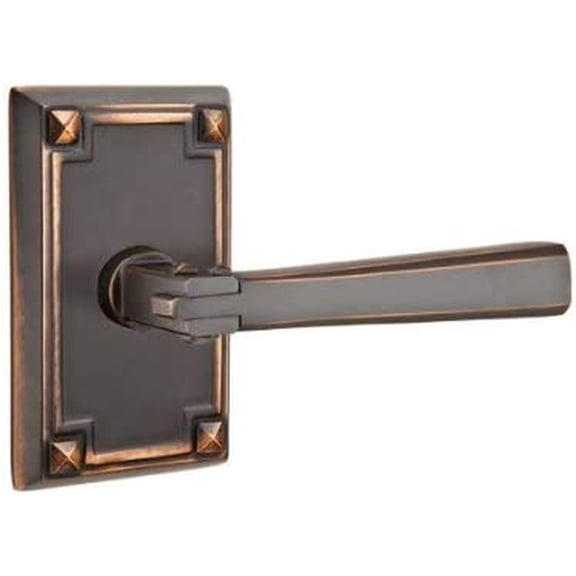 EMTEK Arts & Crafts Rosette Passage Set with Matching Finish Arts & Crafts Lever - Left or Right Handing - Available in 4 Finishes - 5205ACLHUS10B - Left Handed (LH) - Oil Rubbed Bronze (US10B)