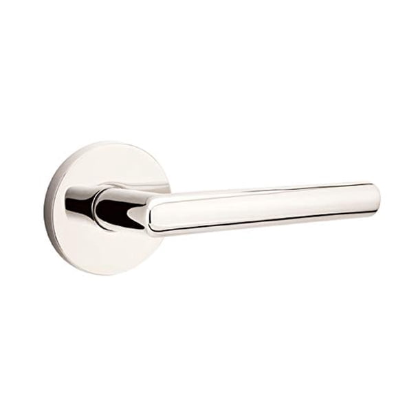 EMTEK Disk Rosette Passage Set with Matching Finish Stuttgart Lever - Choice of Left/Right Handing and 7 Finishes - 5109STULHUS14 - Left Handed (LH) - Polished Nickel (US14)