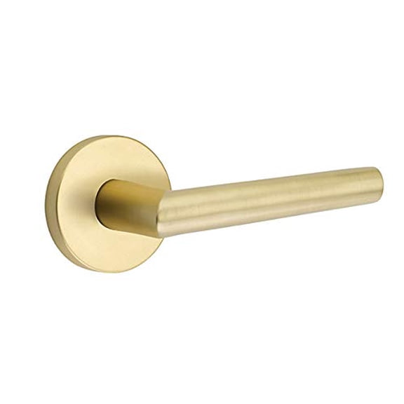 EMTEK Disk Rosette Passage Set with Matching Finish Stuttgart Lever - Choice of Left/Right Handing and 7 Finishes - 5109STURHUS4 - Right Handed (RH) - Satin Brass (US4)