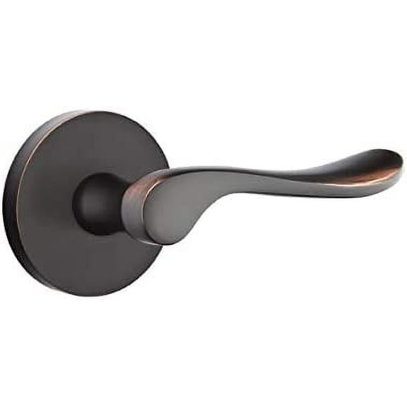 EMTEK Disk Rosette Privacy Set with Matching Finish Luzern Lever - Choice of Left/Right Handing and 7 Finishes - 5209LULHUS10B - Left Handed (LH) - Oil Rubbed Bronze (US10B)