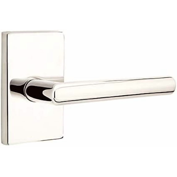 EMTEK Modern Rectangular Rosette Passage Set with Matching Finish Stuttgart Lever - Choice of Left/Right Handing and 7 Finishes - 5112STURHUS14 - Right Handed (RH) - Polished Nickel (US14)