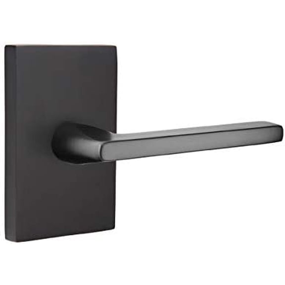 EMTEK Modern Rectangular Rosette Privacy Set with Matching Finish Helios Lever - Choice of Left/Right Handing and 7 Finishes - 5212HLORHUS19 - Right Handed (RH) - Flat Black (US19)