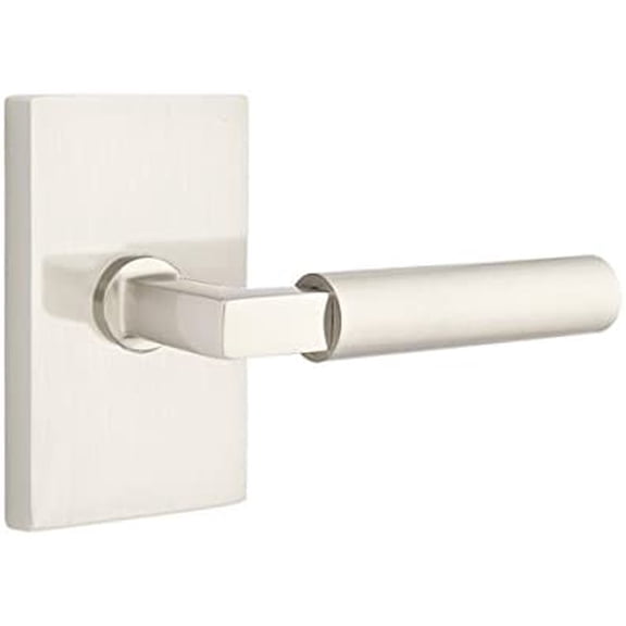 EMTEK Modern Rectangular Rosette Privacy Set with Matching Finish Hercules Lever - Choice of Left/Right Handing and 7 Finishes - 5212HECRHUS15 - Right Handed (RH) - Satin Nickel (US15)