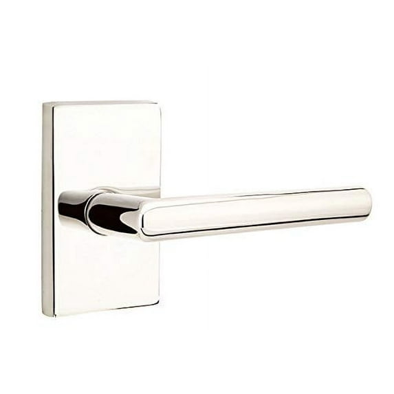 EMTEK Modern Rectangular Rosette Privacy Set with Matching Finish Stuttgart Lever - Choice of Left/Right Handing and 7 Finishes - 5212STULHUS14 - Left Handed (LH) - Polished Nickel (US14)