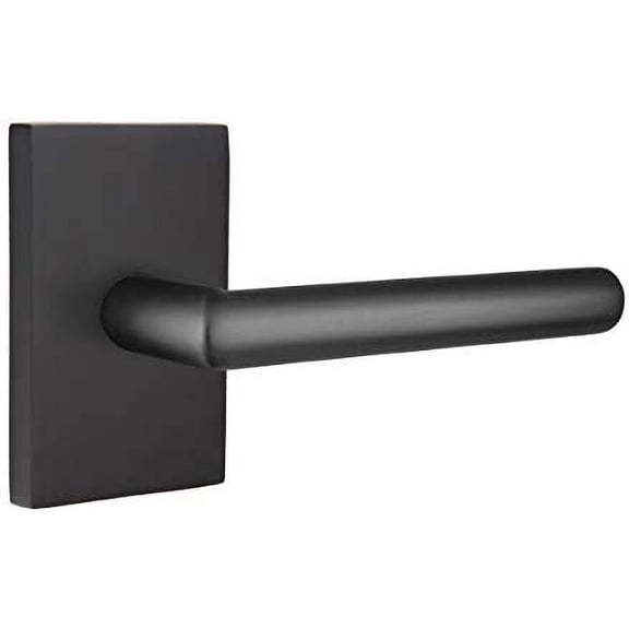 EMTEK Modern Rectangular Rosette Privacy Set with Matching Finish Stuttgart Lever - Choice of Left/Right Handing and 7 Finishes - 5212STULHUS19 - Left Handed (LH) - Flat Black (US19)