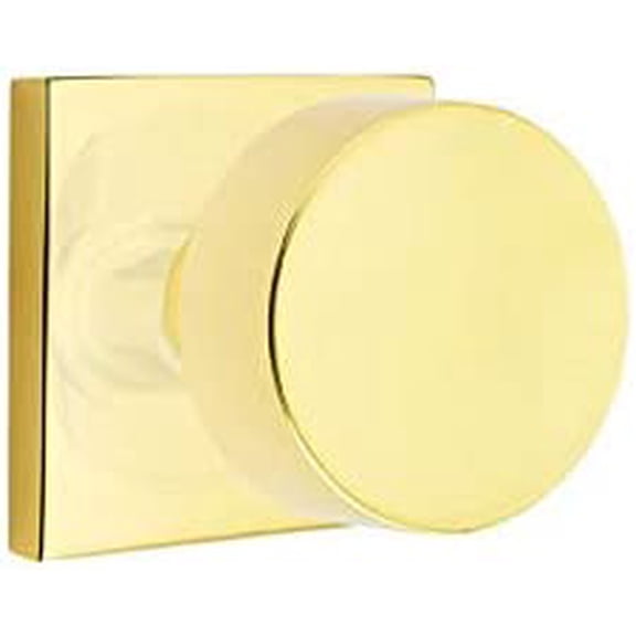 EMTEK Square Rosette Passage Set with Matching Finish Round Knob - Choice of 7 Finishes - 5110ROUUS3NL - Unlacquered Brass (US3NL)