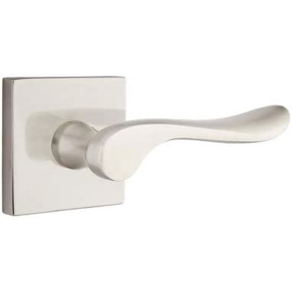 EMTEK Square Rosette Privacy Set with Matching Finish Luzern Lever - Choice of Left/Right Handing and 7 Finishes - 5210LURHUS15 - Right Handed (RH) - Satin Nickel (US15)