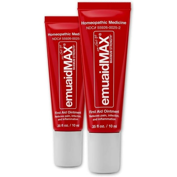EMUAIDMAX First Aid Homeopathic Ointment, Natural Fast-Acting Topical Ointment for Resistant Skin Conditions, Reduces Itching, Pain, & Swelling, On-the-Go Travel Size, 0.35oz, 2 Pack
