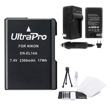 EN-EL14+ High-Capacity Replacement Battery with Rapid Travel Charger for Nikon D3400 Camera - UltraPro Bundle Includes: Camera Cleaning Kit, Camera Screen Protector, Mini Travel Tripod