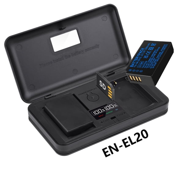 EN-EL20 2 Pack 7.4V 1280mAh Batteries with LCD Multi-Functional Battery Charger Case for Nikon Coolpix P1000 P950 1 J1 J2 J3 DL24-500 Blackmagic Pocket Cinema Camera