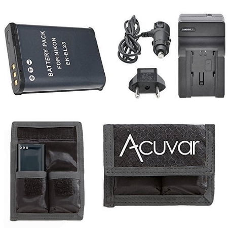 EN-EL23 Battery for Nikon + Car/Home Charger + Acuvar Battery Pouch for Nikon COOLPIX P600, S810c Camera & More Models