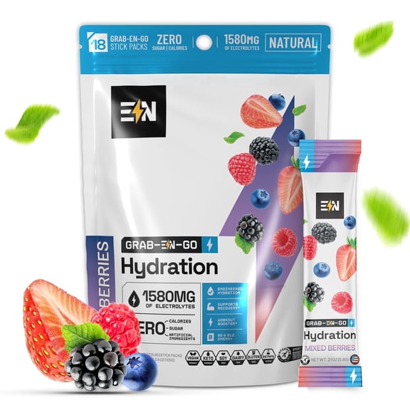 Engineered Nutrition Sugar-Free Electrolyte Powder Packets - Mixed Berries - Keto Hydration Packets with Magnesium, Potassium & Sodium - Zero Calorie, Vegan, Non-GMO, Gluten-Free - 18 Single Servings