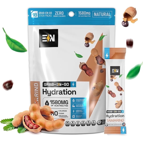 Engineered Nutrition Sugar-Free Electrolyte Powder Packets - Tamarind - Keto Hydration Packets with Magnesium, Potassium & Sodium - Zero Calorie, Vegan, Non-GMO, Gluten-Free - 18 Single Servings