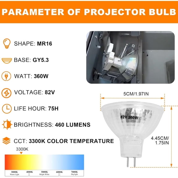 EN-X 82V 360W Projector Bulb 2 Pack, MR16 GY5.3 Base Compatible with Apollo EN-X Overhead Projectors Stage Studio Lighting Lamp Replacement with 2-Flat Pin