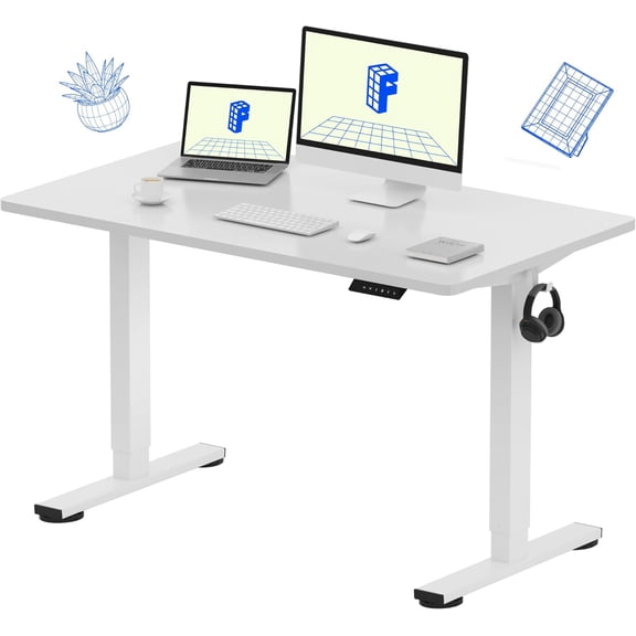 EN1 Desk, 48"x24" Seamless Desktop Electric Height Adjustable Desk for Home Office, Multi-Monitor Setups & Easy Assembly, White