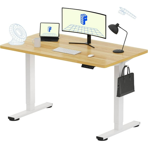 EN1 Whole-Piece Standing Desk, 48 x 24 Inches Height Adjustable Desk Stand up Desk Home Office Table for Computer Laptop (White Frame + Maple Desktop)