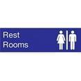 thumbnail image 1 of EN19BL National Marker Engraved Rest Rooms Sign, Graphic, 3 Inches x 10 Inches, Blue, 2Ply Plastic, 1 of 1
