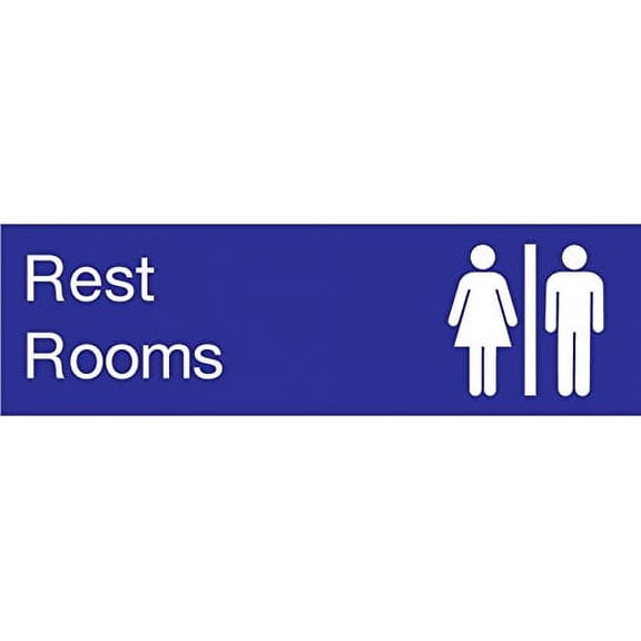 EN19BL National Marker Engraved Rest Rooms Sign, Graphic, 3 Inches x 10 Inches, Blue, 2Ply Plastic