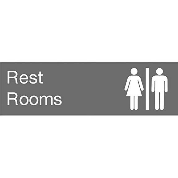 EN19GY National Marker Engraved Rest Rooms Sign, Graphic, 3 Inches x 10 Inches, Grey, 2Ply Plastic