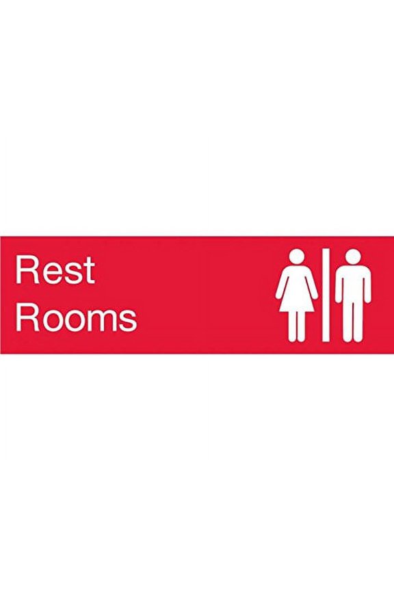 EN19R National Marker Engraved Rest Rooms Sign, Graphic, 3 Inches x 10 Inches, Red, 2Ply Plastic