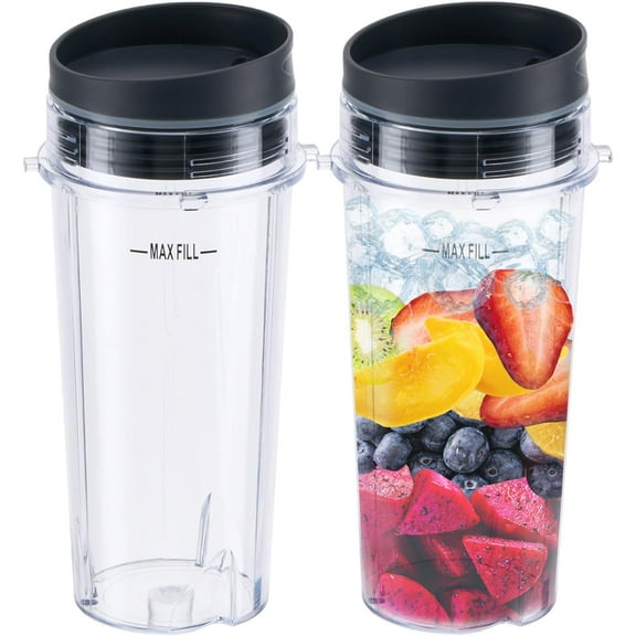 ENBIZIO Replacement Part - for Ninja Mega Kitchen System BL660 BL770 BL780 - Pack of 2 Single Serve 16 Ounce Cups with Lids