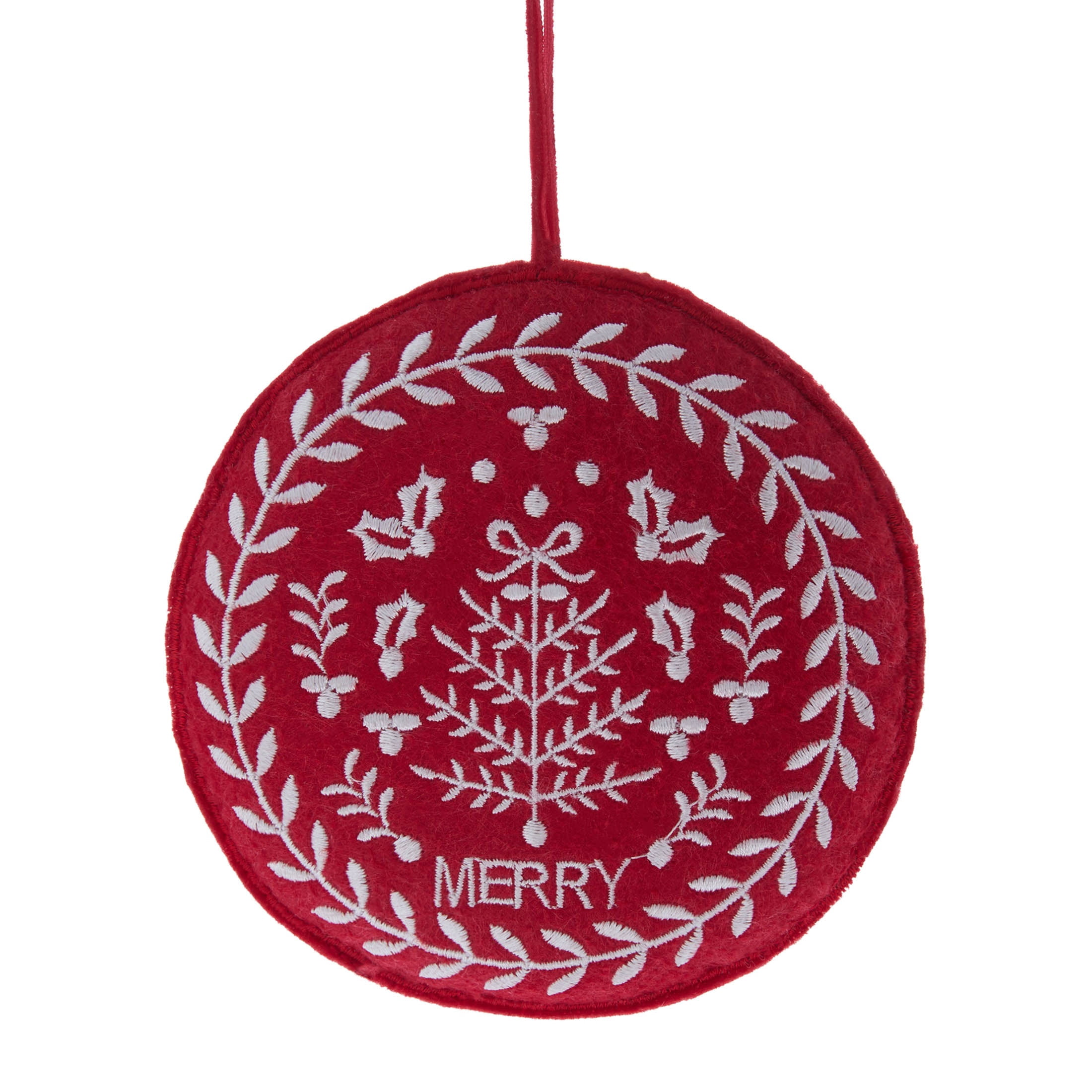 Red and White Merry Embroidered Christmas Ornament, 4", by Holiday Time